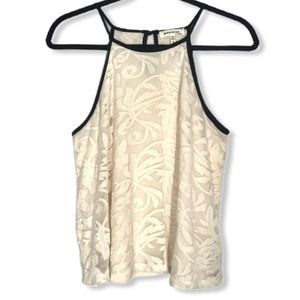 Monteau Lace Tank Top Blouse Ivory w/ Black Trim S